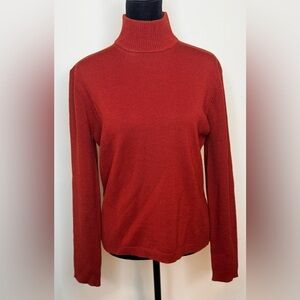 Vintage Jones New York Rust Orange 100% Merino wool fitted preppy turtleneck M